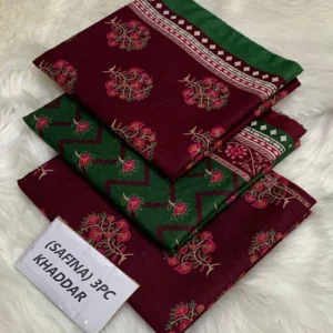 safina printed khaddar 3 piece (unstitched) – shirt, dupatta & trouser