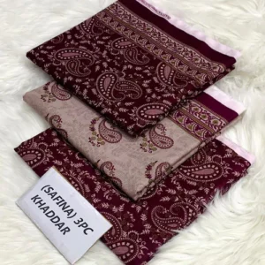 safina printed khaddar 3 piece (unstitched) – shirt, dupatta & trouser